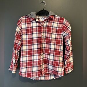 Boys plaid flannel with hood. Size Large 10/12